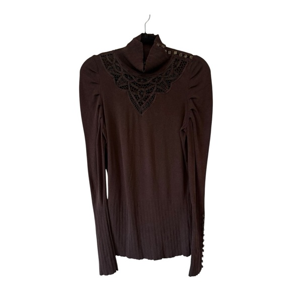 Nougat London Turtleneck Lace Front Long Sleeve Silk Sweater - Size 10 - Picture 2 of 14